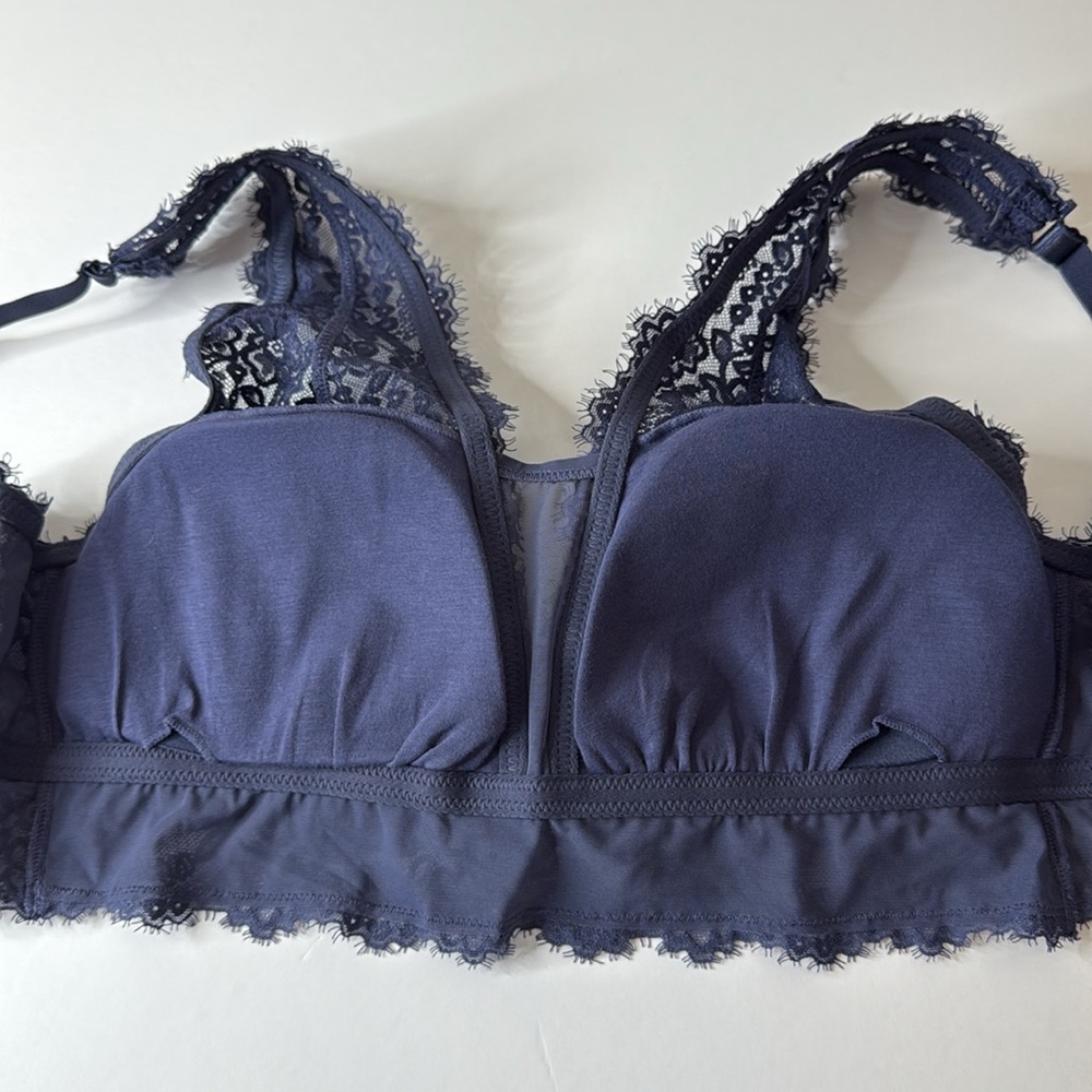 Aerie Eyelash Lash Lace Padded Bralette Navy Blue XL - Picture 8 of 12